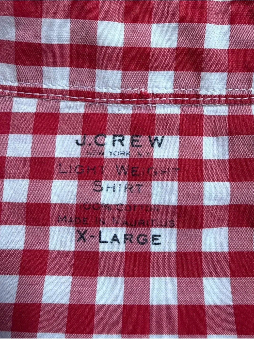 J, Crew Men's Shirt Red White Gingham Check Button Down Lightweight XL